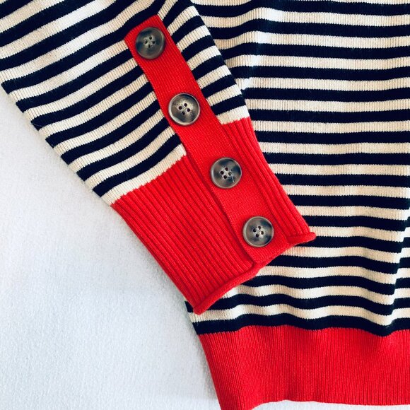 Pretty Garden striped knit skirt set Women's Large red black cream stretch - Picture 6 of 12